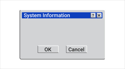 System information message in retro style. Old warning notification on Pc in blue color.