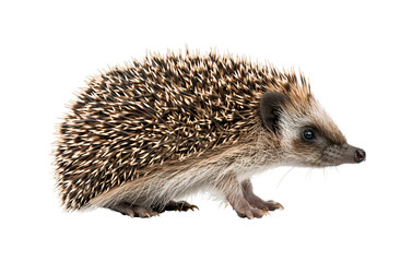 Fototapeta premium Full body side view of hedgehog isolated on transparent background