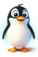 Obraz premium Cheerful cartoon penguin standing against a soft blue background
