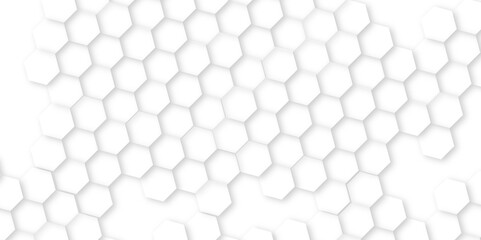 Abstract background with squares. White surface with hexagonal shapes showing on the right sid,Surface polygon pattern with glowing hexagon paper texture, honeycomb white Background ,light and shadow 