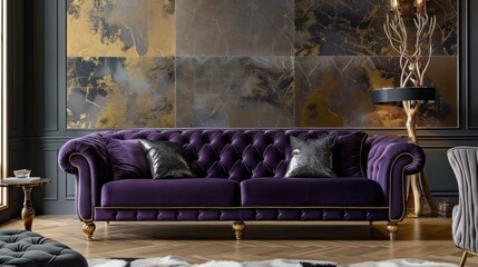 Elegant Purple Sofa in a Luxurious Living Room