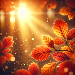 Fototapeta premium Radiant Leaves: Autumn Foliage Bathed in Golden Sunlight