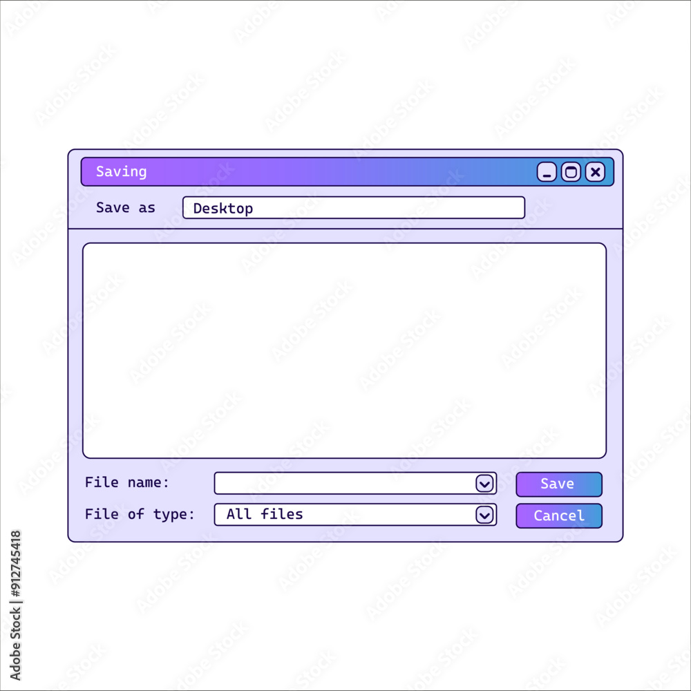 Poster Old file explorer application with gradient. Window for saving files in retro style.