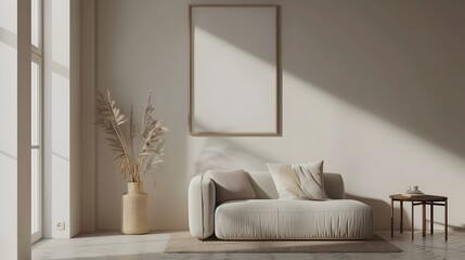 Minimalist Living Room with Floating Frame on Neutral Background Home Staging Mockup