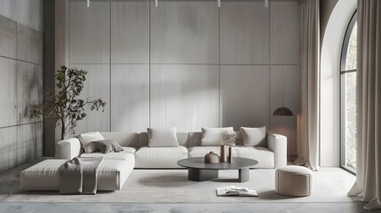 Minimalist Living Room with Geometric Patterns - Home Mockup 3D Render