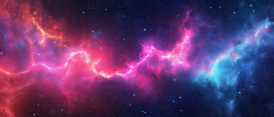 Obraz premium A vibrant nebula in deep space, showcasing stunning colors of pink, blue, and purple amidst a starry background.