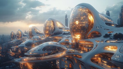 AI-powered future, digital city, innovative technology, holographic society