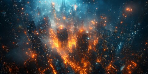AI urban planning, futuristic cityscape, digital networks, advanced technology