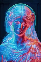 Neon-violet bust of woman with elaborate headpiece