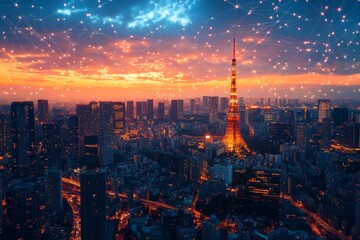 Fototapeta premium Smart city, AI governance, digital infrastructure, futuristic urban design