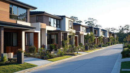 Residential Street with Modern Suburban Houses