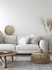 Minimalist Living Room with Natural Accents and Cozy Ambiance