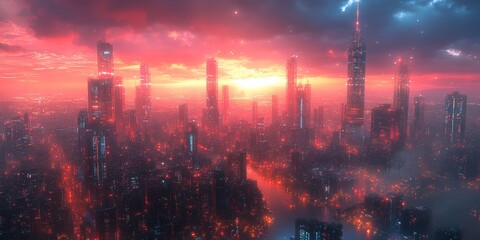 Obraz premium AI metropolis, digital innovation, futuristic architecture, holographic networks