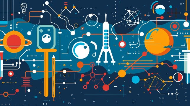 Colored abstract scientific and space objects illustration - Powered by Adobe