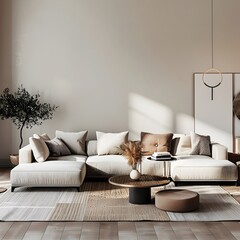 Minimalist Living Room with Sectional Sofa and 3D Home Mockup