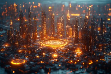 Fototapeta premium Futuristic AI society, digital metropolis, innovative technology, holographic interfaces