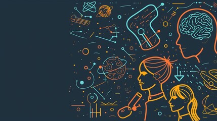 Abstract Science and Technology Doodles in Blue and Orange