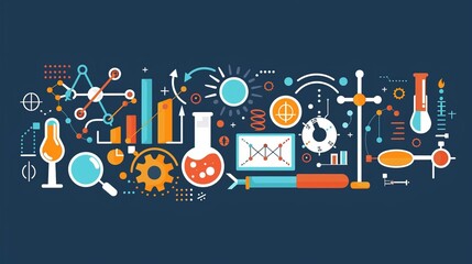 Scientific Tools and Graphs on Dark Background Illustration