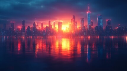 Fototapeta premium AI-controlled urban landscape, futuristic cityscape, innovative technology, digital society