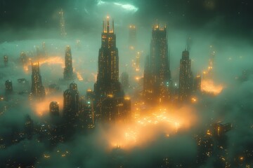 Fototapeta premium Smart AI city, advanced technology, futuristic infrastructure, holographic society