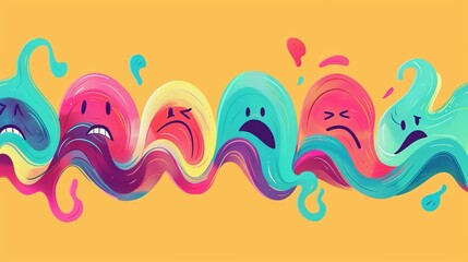 Colorful abstract faces displaying various emotions