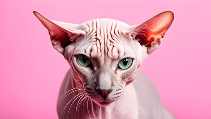 A cat with green eyes stares at the camera