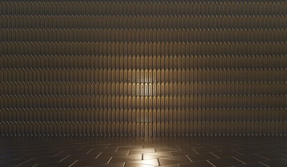 Metal floor background and metal wall. Shiny metal scene. 3D illustration.