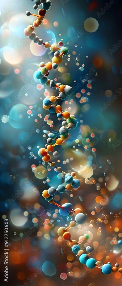 Poster dna helix with colorful bokeh background.