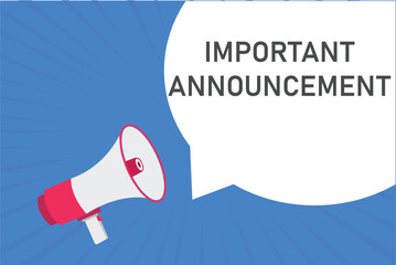 important announcement button, banner, label, template for website. important announcement text with colorful megaphone icon
