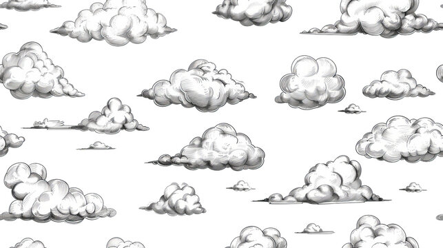 Vintage clouds seamless pattern sky design transparent background