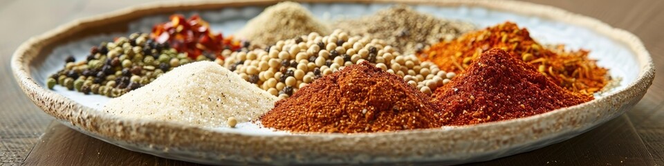 Plate of assorted spices for creating taco seasoning mix
