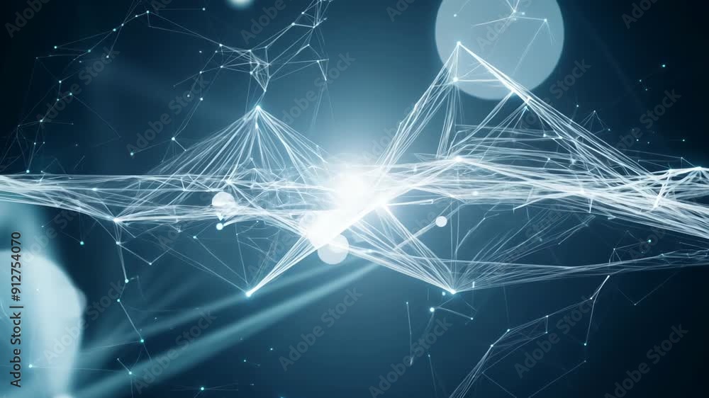 Poster wavy thin lines of perspective and streams of light on a blue background of movement and energy. con