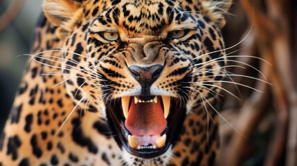 Fototapeta premium Close-up of a Roaring Leopard