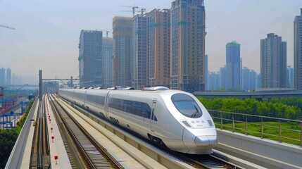 Naklejka premium High Speed Train in Modern City