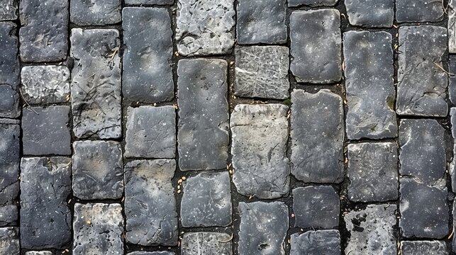 Dark gray cobblestone street pattern with green spaces