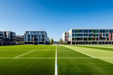 Fototapeta premium School buildings and grassy runways