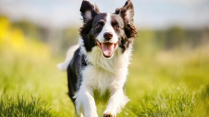 A Happy Border Collie Running Through a Field of Grass