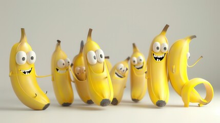 A group of cute 3D cartoon characters of banana funny