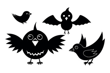 Set of silhouettes of Halloween cute birds