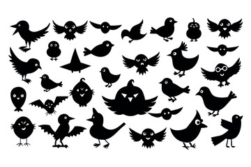 Set of silhouettes of Halloween cute birds