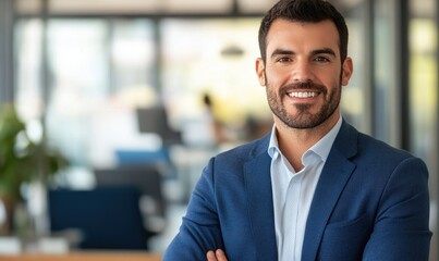 Fototapeta premium Handsome Chief Executive in Minimal Office Setting, Professional Workplace Portrait