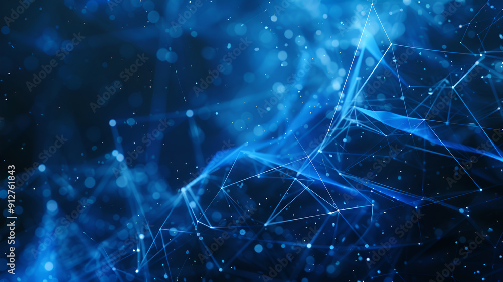 Poster abstract background with glowing particles, wave lines and bokeh ,abstract blue wavy lines on black 