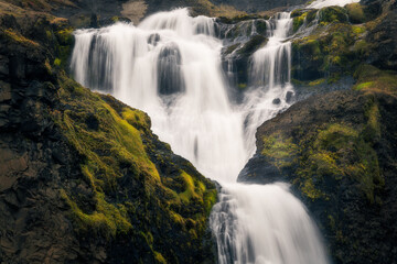 Obraz premium Detail of the upper part of the Rjúkandi or Rjúkandafoss waterfall in Iceland