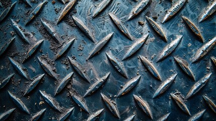 Close up of rugged metal surface with diamond pattern