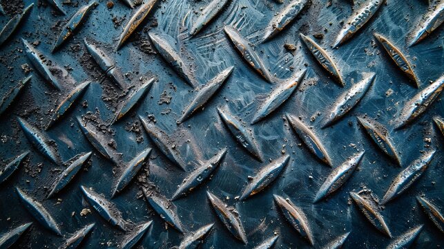 Close up of rugged metal surface with diamond pattern