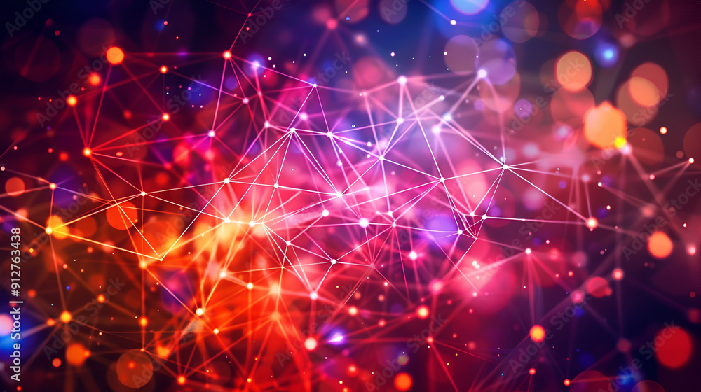Poster abstract purple blue polygon tech network with connect technology background ,abstract pink green po