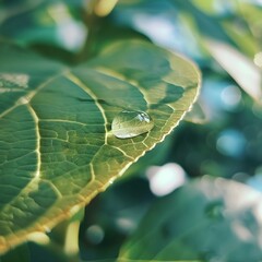 Close-up of a leaf with a droplet, overlaid with digital interfaces highlighting agricultural data analytics.