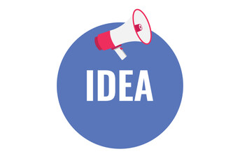 idea button, banner, label, template for website. idea text with colorful megaphone icon
