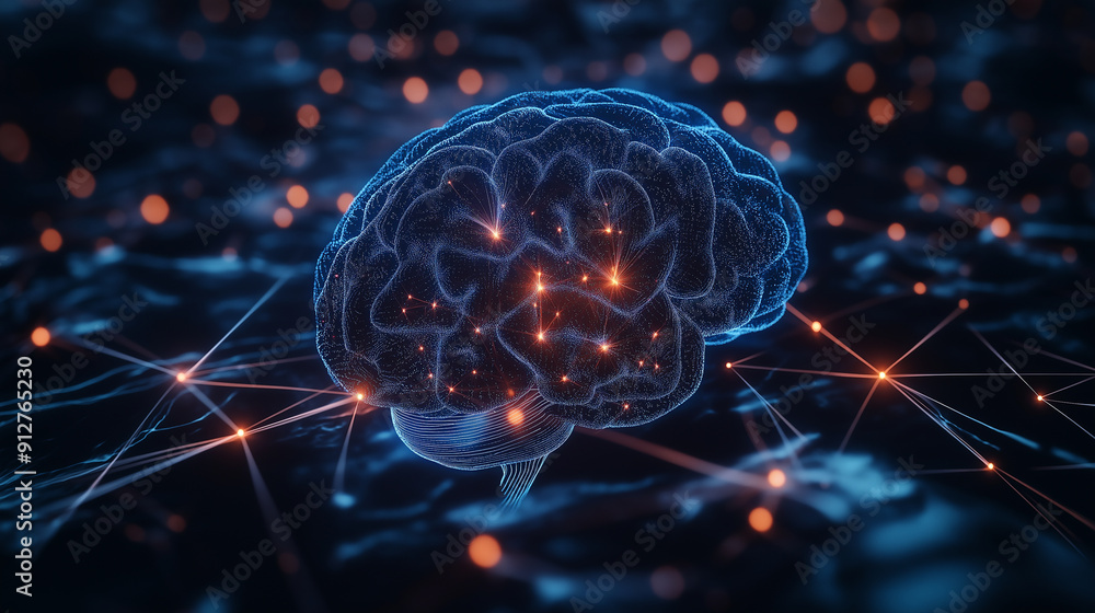 Poster a glowing digital brain surrounded by neural network connections.