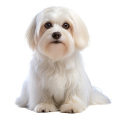 Cute Maltese dog, sitting and looking at the camera, Isolated on white background